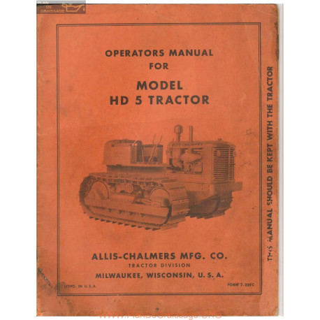 Allis Chalmers Model Hd5 Operators Manual