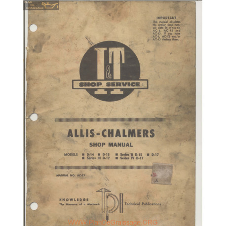Allis Chalmers Tractor Models D14 D15 D17 Shop Manual