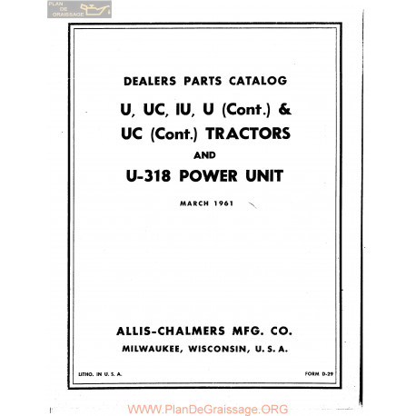 Allis Chalmers U Uc Iu 318 Tractor Parts Catalog Manual