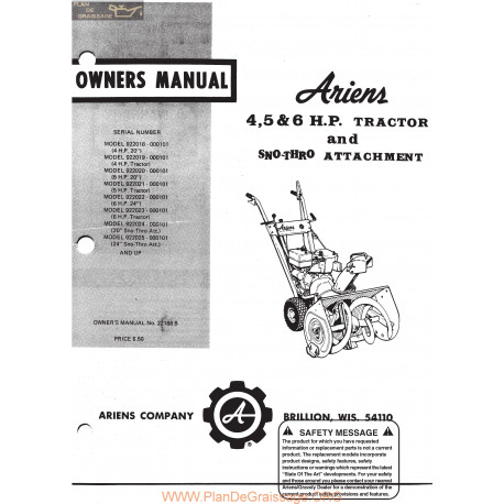 Ariens 4 5 6hp Tractor Sno Throowners Manual 022168b