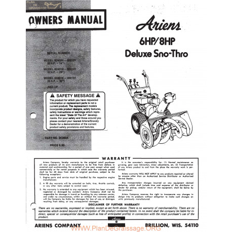 Ariens 6 And 8 Hp Deluxe Sno Thro Owners Manual