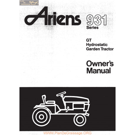 Ariens 931 Gt Hydrostatic Garden Tractor Owners Manual