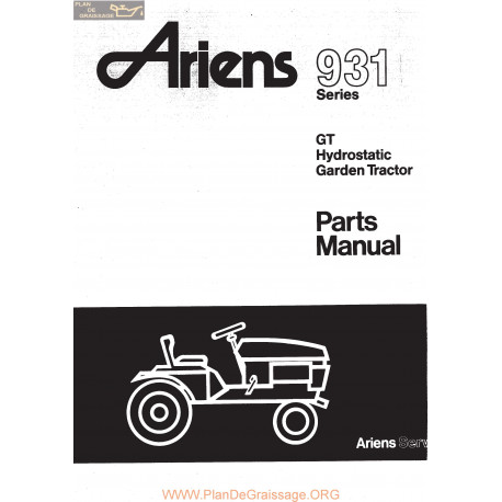 Ariens 931 Gt Hydrostatic Garden Tractor Parts Manual