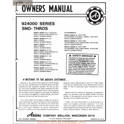 Ariens Sno Thro 924000 Series Owners Manual 1972