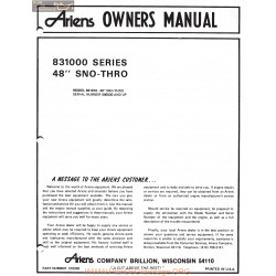 Ariens Sno Thro Model 831010 48 Inch Owners Manual 1974
