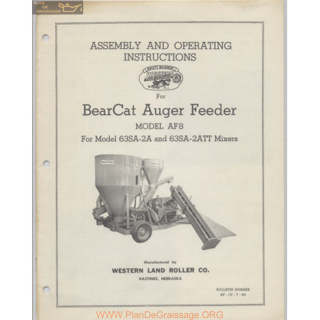 Bearcat Auger Feeder Model Af 8 Operators Manual