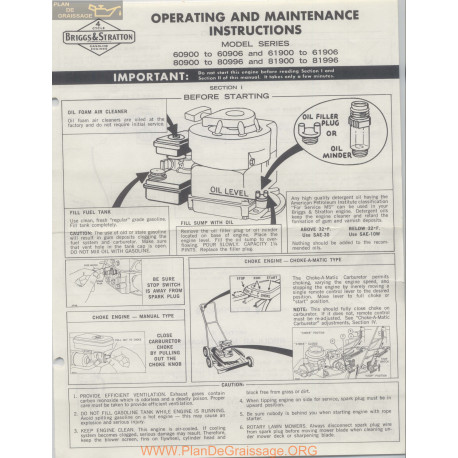 Briggs And Stratton 270029 8 61 Operating And Maintenance Instructions