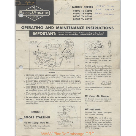 Briggs And Stratton 27920 120 Operating And Maintenance Instructions