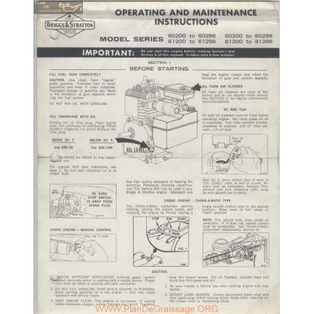 Briggs And Stratton 27996 9 61 Operating And Maintenance Instructions