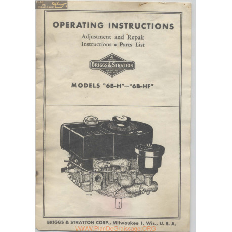 Briggs And Stratton 6bh 6bhf Operating Instructions