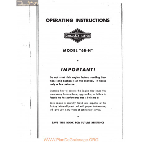 Briggs And Stratton Model 6bh Engine Operating Instructions