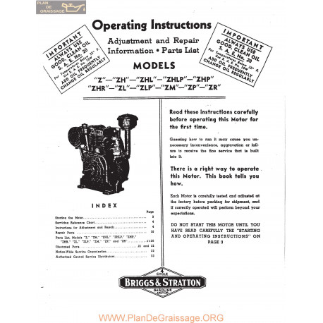Briggs And Stratton Model Series Z Operating Instructions