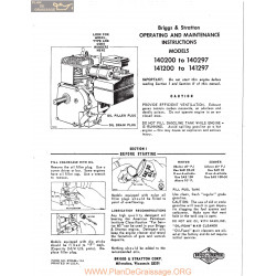 Briggs And Stratton Models 140200 To 140297 And 141200 To 141297 Operating And Maintenance Instructions