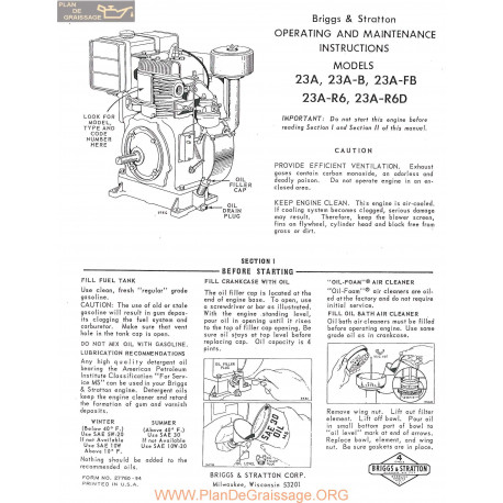 Briggs And Stratton Models 23a 23ab 23afb 23ar6 23ar6d 27760 Engine