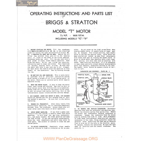 Briggs And Stratton Modelt Tc Tf Motors Operating Instructions And Parts List