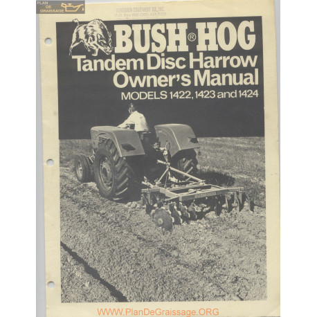 Bush Hog 1422 1423 1424 Owner Manual March 1978