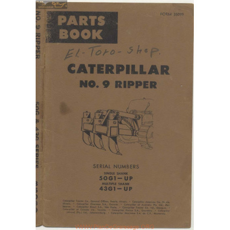Caterpillar Number 9 Ripper Serial Numbers 50g1 Up And 43g1 Up