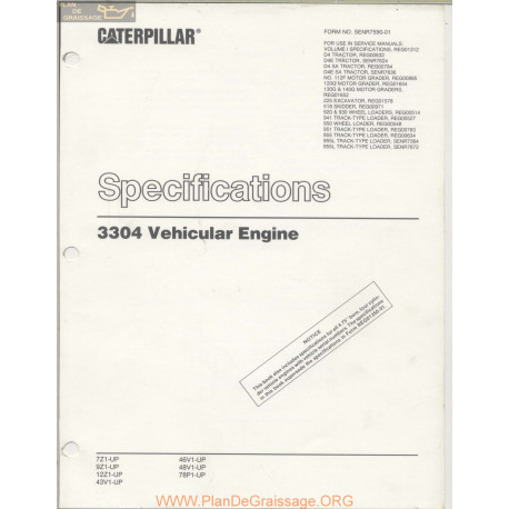Caterpillar Specifications 3304 Vehicular Engine