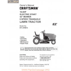 Craftsman Lawn Tractor 19hp 917 270813 L0809578 Owner Manual