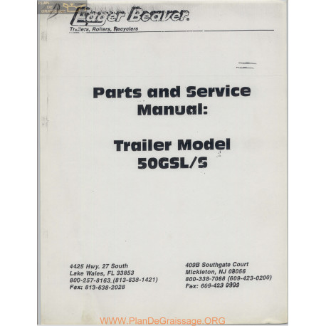 Eager Beaver Trailer Model 50gsl S Parts And Service Manual