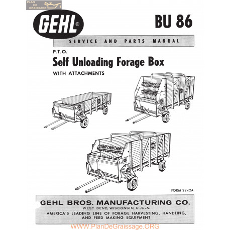 Gehl Bu86 Self Unloading Forage Box Service And Parts Manual
