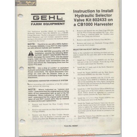 Gehl Cb1000 Harvester Instruction To Install Hydraulic Selector February 1982