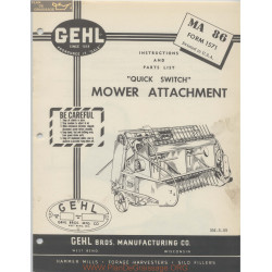 Gehl Ma86 Mower Attachment Instruction And Parts List