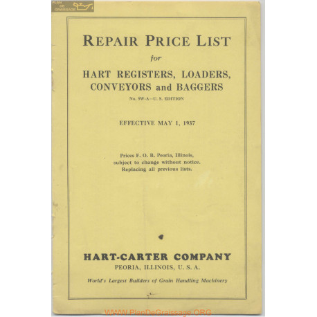 Hart Carter H 661 1 May Repair Price List 1937