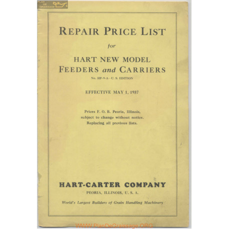 Hart Carter H 694 1 May Repair Price List 1937