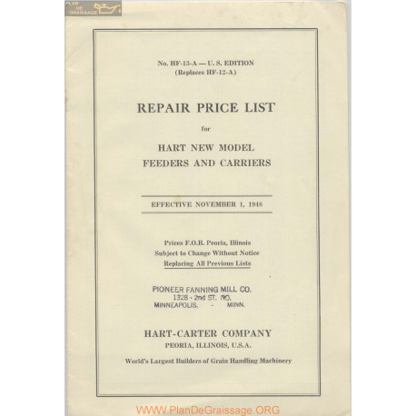 Hart Carter H 878 1 November Repair Price List 1948