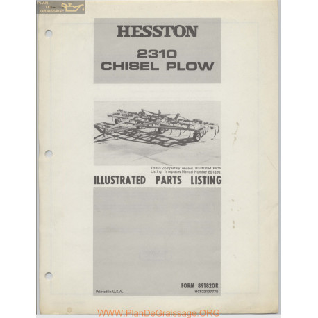 Hesston 2310 Chisel Plow Parts Listing R