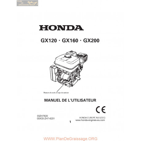 Honda Gx120 Gx160 Gx200 Manuel Utilisateur 33zh7620
