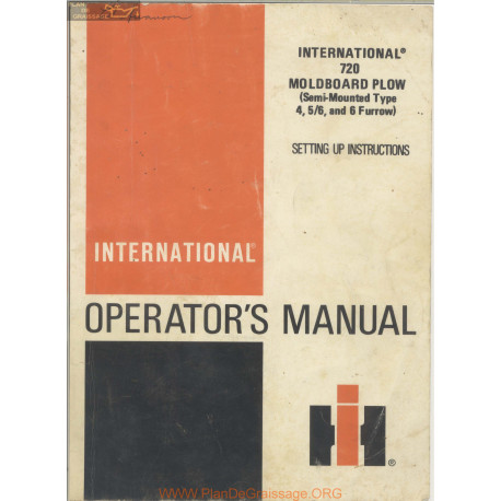 International 720 Moldboard Plow Model Operator Manual