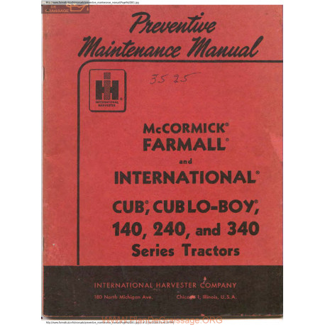 International Ihc Farmall 140 240 340 Cub Preventive Maintenance Manual