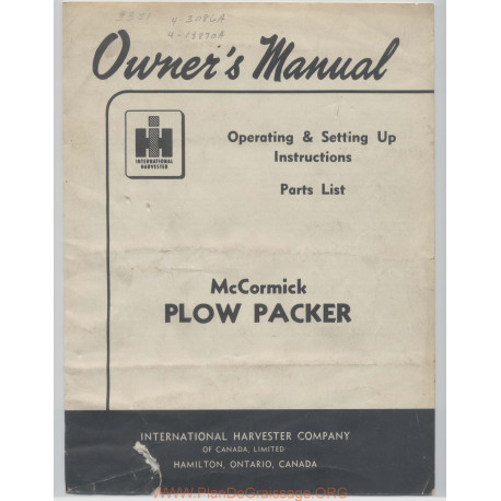 International Ihc Plow Packer 1 August 1957 Owner Manual