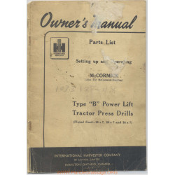 International Ihc Type B Power Lift Tractor Press Drill Owners Manual