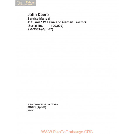 John Deere 110 112 Lawn And Garden Tractor Service Manual 1967 Sm2059