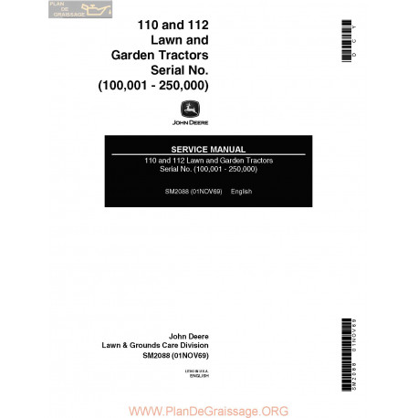 John Deere 110 112 Lawn And Garden Tractor Service Manual 1969 Sm2088