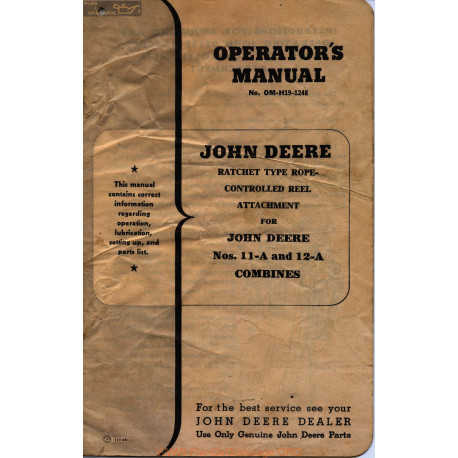 John Deere 11a 12a Combines Operatior Manual Om H19 1248