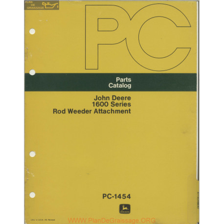 John Deere 1600 Rod Weeder Attachment Parts Catalog Pc 1454