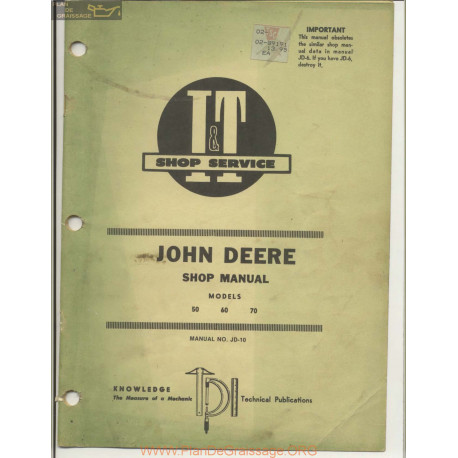 John Deere 50 60 70 I And T Shop Manual Jd10