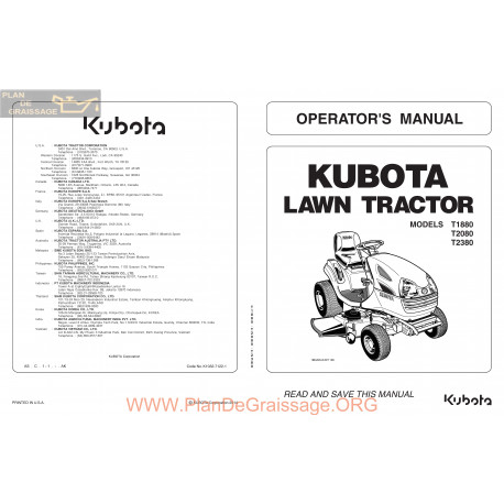 Kubota T1880 T2080 T2380 Operator Manual 309935