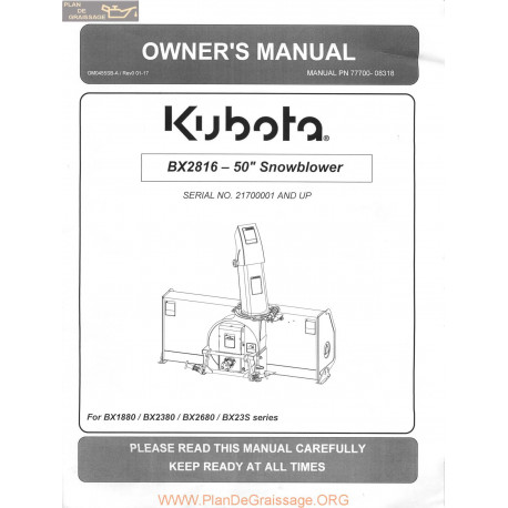 Kutota Bx2816 Snowblower Manual