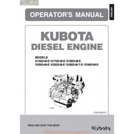 Kutota Engines D1503 Me D1803 Me V2203 M V2403 Me B Dd 2017 Manual