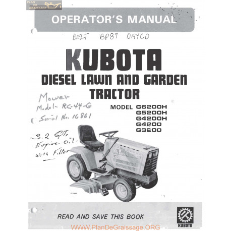 Kutota G3200 To G6200h Operators Manual
