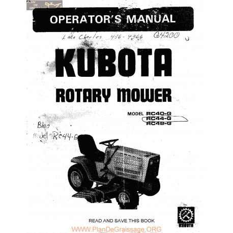 Kutota Rc40 G Rc44 G And Rc48 G Mower Deck Manual