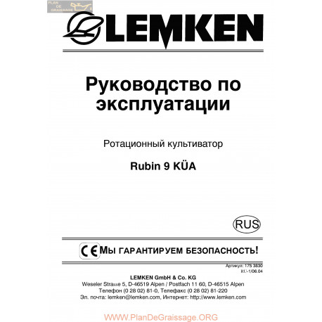 Lemken Rubin 9 Kua Rus Manual De Service 175 3830