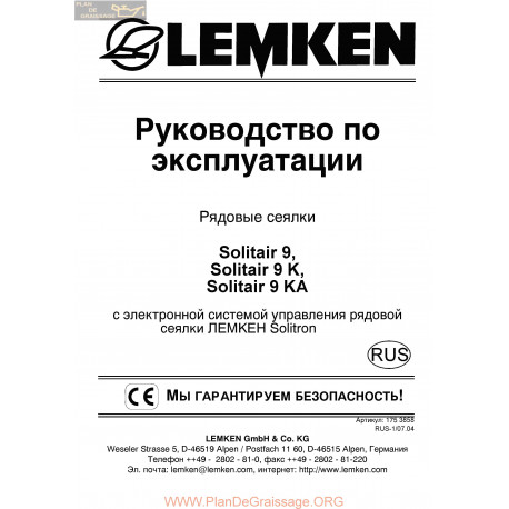 Lemken Solitair 9 Solitronic Rus Manual De Service 175 3858