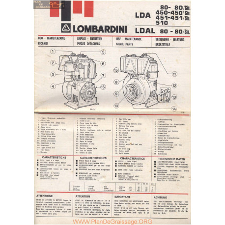 Lombardini 80 450 451 510 Pieces Detachees