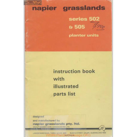 Napier Grasslands Series 502 And 505 Planter Units Instruction Book January 1976